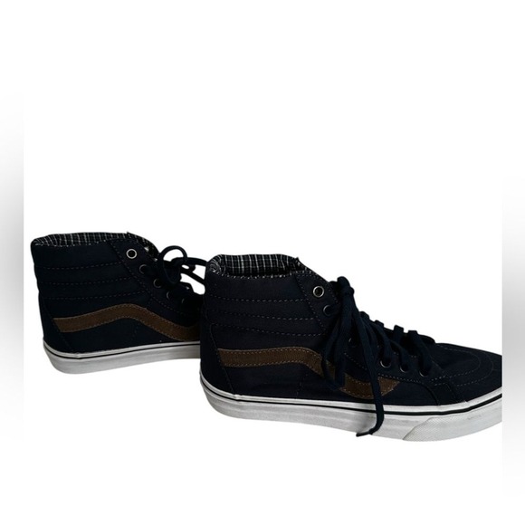 Vans Sk8 Hi Navy Brown Suede Canvas High Top Skate Shoes Men 7.5 Women 9 - Picture 3 of 8